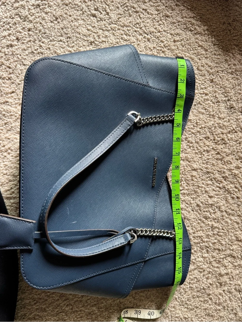 Michael Kors Navy Saffiano Tote with Silver Chain Accents